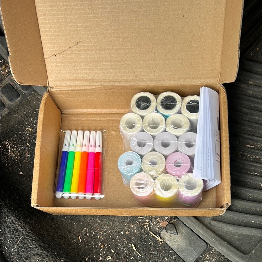 Colorful Label Printer Paper Rolls and Markers Set